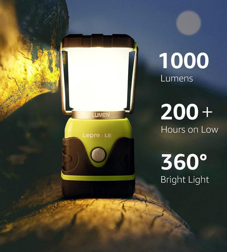 LE 1000LM Battery Powered LED Camping Lantern, Waterproof Tent Light with 4 Light Modes, Camping Essentials, Portable Lantern Flashlight for Camping, Hurricane, Emergency, Hiking, Power Outages