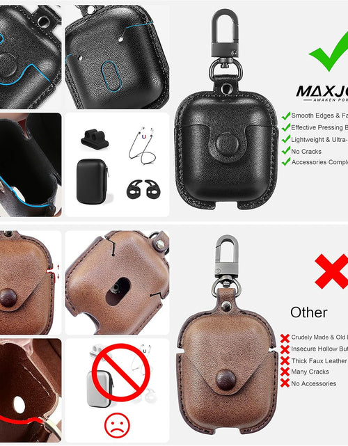 Load image into Gallery viewer, Compatible Airpods Case, Leather Airpods Cover 5 in 1 Protective Case with Keychain/Ear Hooks/Airpods Strap/Watch Band Holder/Earpods Case Compatible with Apple Airpods 2 1 Charging Case, Black
