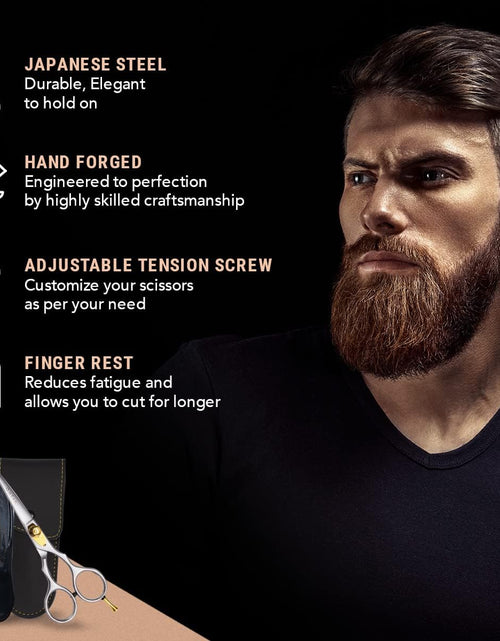 Load image into Gallery viewer, Premium Hand Forged Mustache Scissors 5.5" - Barber Salon Japanese Steel Scissors - Beard Mustache Hair Shears Bangs Haircuts - Beard Scissors for Men Hair Trimming Scissors - Rest Hook Silver
